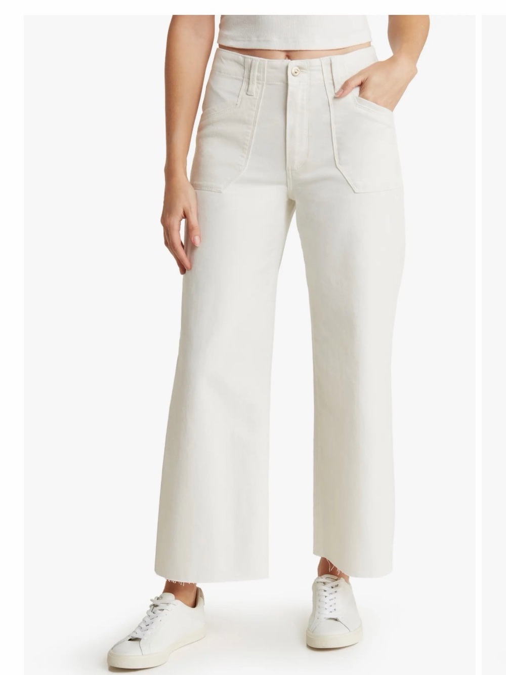 95. Anessa Raw Hem High Waist Crop Wide Leg Utility Jeans Size 28